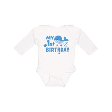 Inktastic Nautical My 1st Birthday with Blue Whale and Anchor Boys or Girls Long Sleeve Baby Bodysuit
