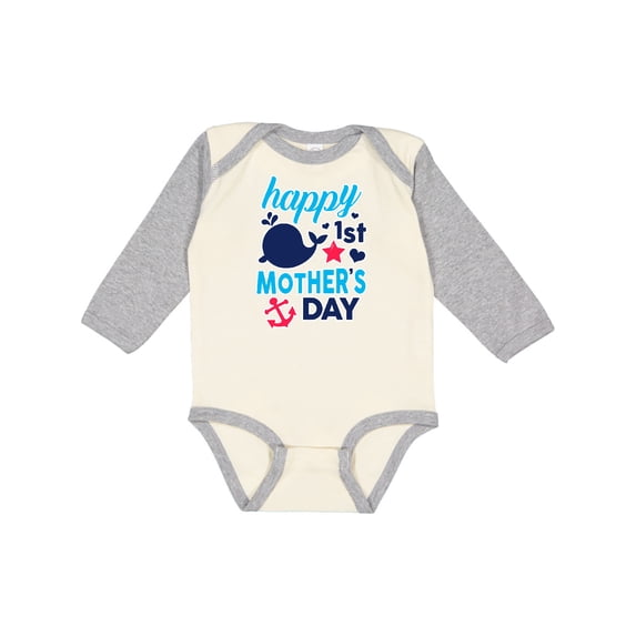 Inktastic Nautical Themed Happy 1st Mother's Day Boys or Girls Long Sleeve Baby Bodysuit
