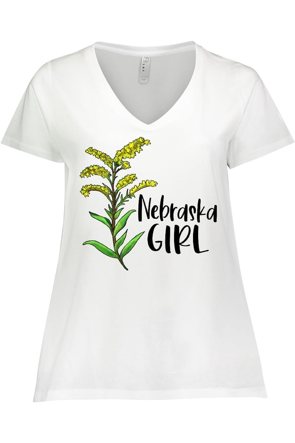 Nebraska Girl Goldenrod Flower Women's Plus Size V-Neck T-Shirt