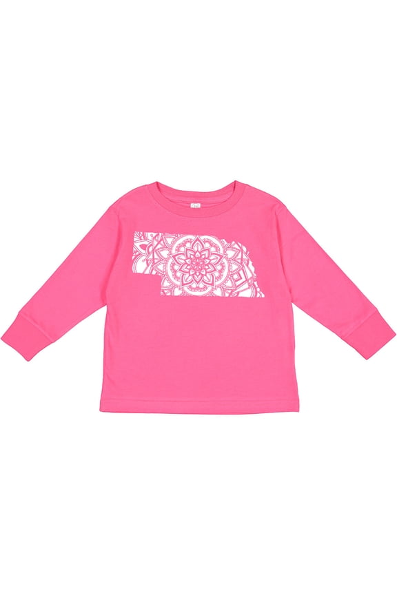 Nebraska Silhouette Mandala Boys or Girls Long Sleeve Toddler T-Shirt