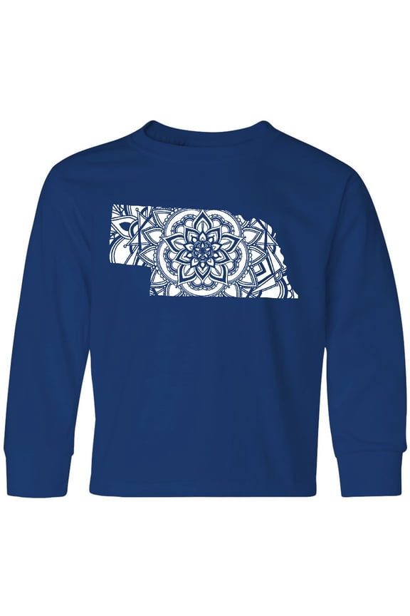 Nebraska Silhouette Mandala Long Sleeve Youth T-Shirt