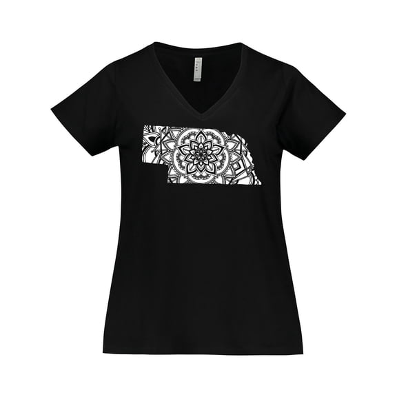 Inktastic Nebraska Silhouette Mandala Women's Plus Size V-Neck T-Shirt