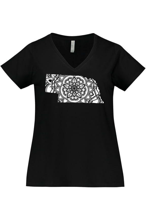 Nebraska Silhouette Mandala Women's Plus Size V-Neck T-Shirt