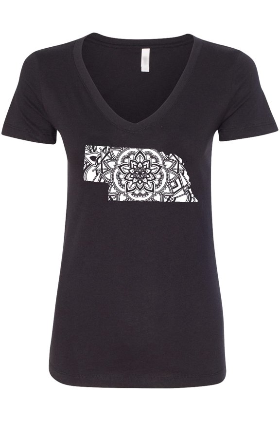 Nebraska Silhouette Mandala Women's V-Neck T-Shirt