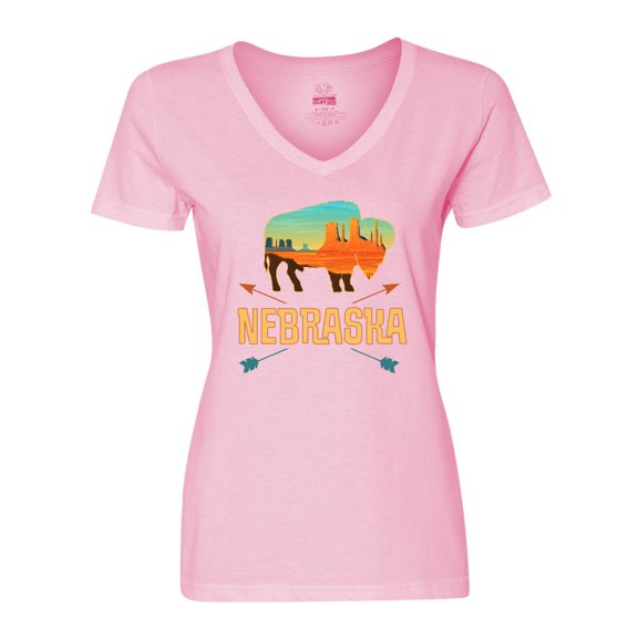 Inktastic Nebraska Vacation Buffalo Women's V-Neck T-Shirt