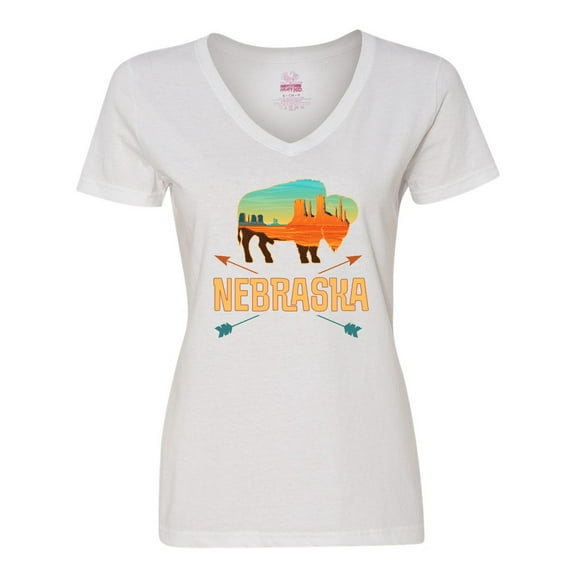 Inktastic Nebraska Vacation Buffalo Women's V-Neck T-Shirt