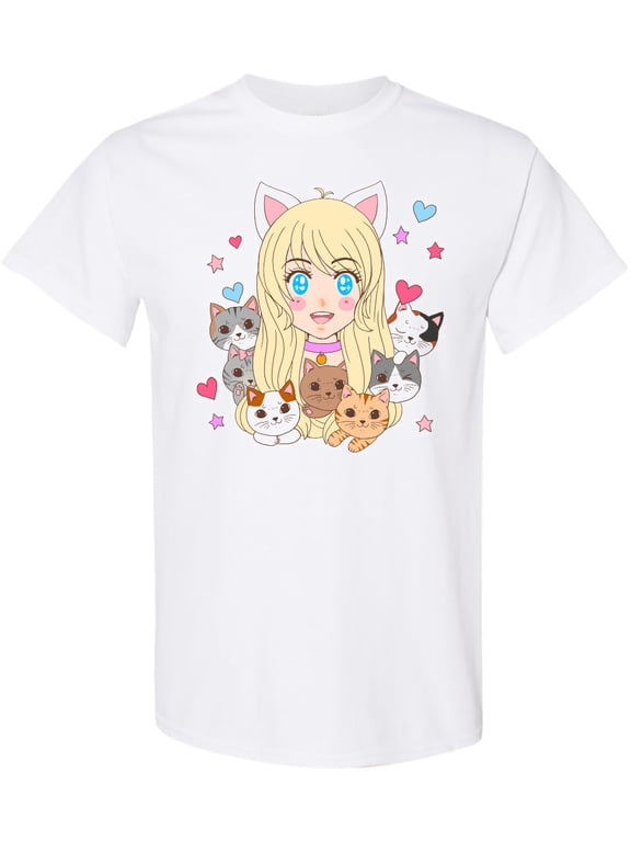 Neko Anime Girl with Kittens T-Shirt