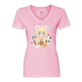 thumbnail image 1 of Inktastic Neko Anime Girl with Kittens Women's V-Neck T-Shirt, 1 of 5