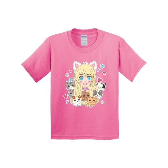 Inktastic Neko Anime Girl with Kittens Youth T-Shirt