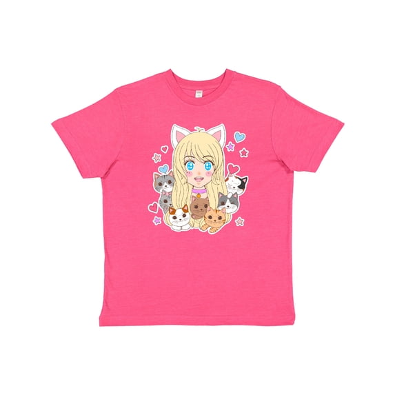 Inktastic Neko Anime Girl with Kittens Youth T-Shirt