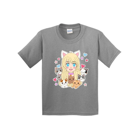 Inktastic Neko Anime Girl with Kittens Youth T-Shirt