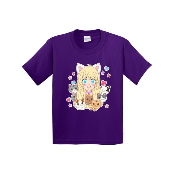 Inktastic Neko Anime Girl with Kittens Youth T-Shirt