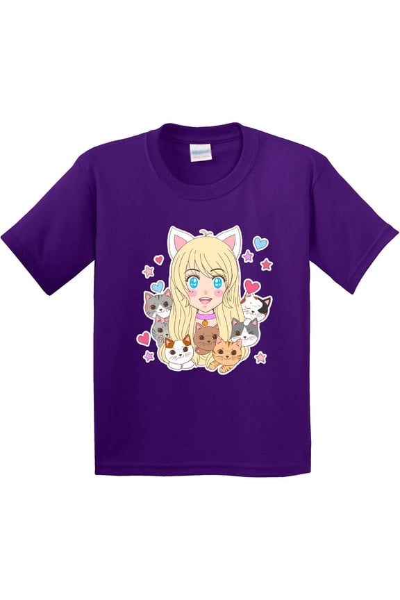 Neko Anime Girl with Kittens Youth T-Shirt