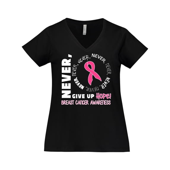 Inktastic Never Give Up Hope Breast Cancer Awareness Women's Plus Size V-Neck T-Shirt