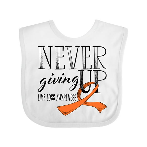 Inktastic Never Giving Up Limb Loss Awareness Orange Ribbon Boys or Girls Baby Bib