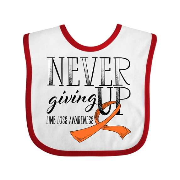 Inktastic Never Giving Up Limb Loss Awareness Orange Ribbon Boys or Girls Baby Bib