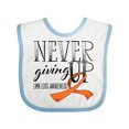 thumbnail image 1 of Inktastic Never Giving Up Limb Loss Awareness Orange Ribbon Boys or Girls Baby Bib, 1 of 4