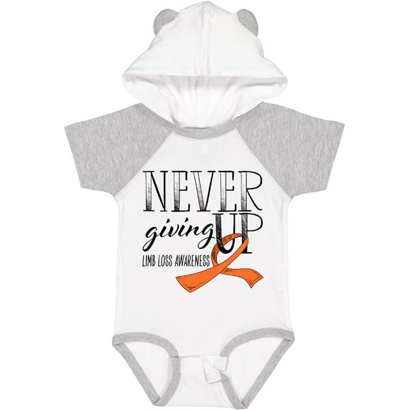 Inktastic Never Giving Up Limb Loss Awareness Orange Ribbon Boys or Girls Baby Bodysuit