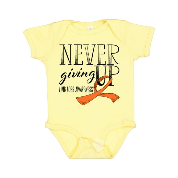 Inktastic Never Giving Up Limb Loss Awareness Orange Ribbon Boys or Girls Baby Bodysuit