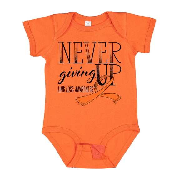 Inktastic Never Giving Up Limb Loss Awareness Orange Ribbon Boys or Girls Baby Bodysuit