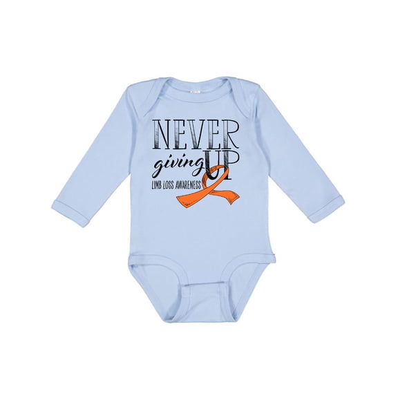 Inktastic Never Giving Up Limb Loss Awareness Orange Ribbon Boys or Girls Long Sleeve Baby Bodysuit