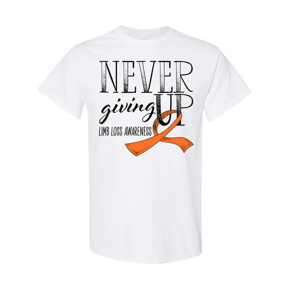 Inktastic Never Giving Up Limb Loss Awareness Orange Ribbon T-Shirt