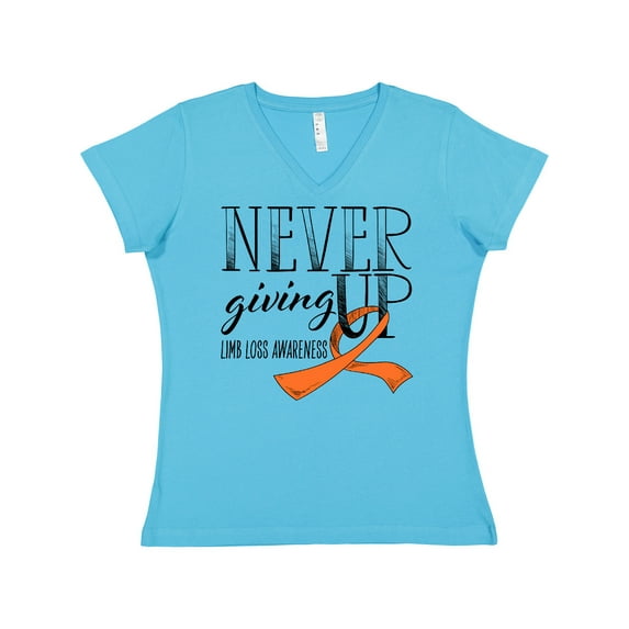 Inktastic Never Giving Up Limb Loss Awareness Orange Ribbon Women's V-Neck T-Shirt