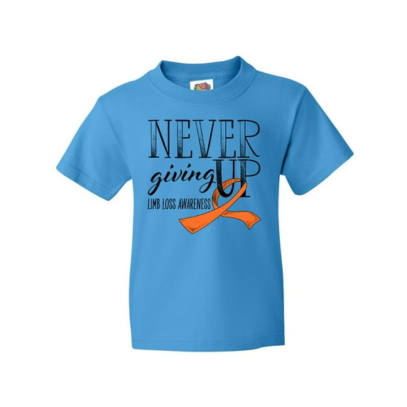 Inktastic Never Giving Up Limb Loss Awareness Orange Ribbon Youth T-Shirt