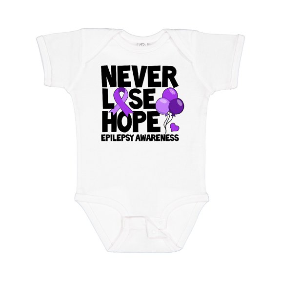 Inktastic Never Lose Hope Epilepsy Awareness with Balloons and Purple Ribbon Boys or Girls Baby Bodysuit