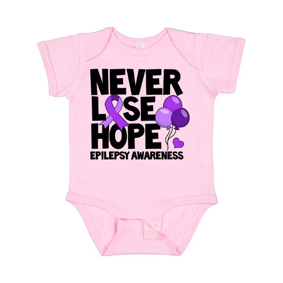 Inktastic Never Lose Hope Epilepsy Awareness with Balloons and Purple Ribbon Boys or Girls Baby Bodysuit