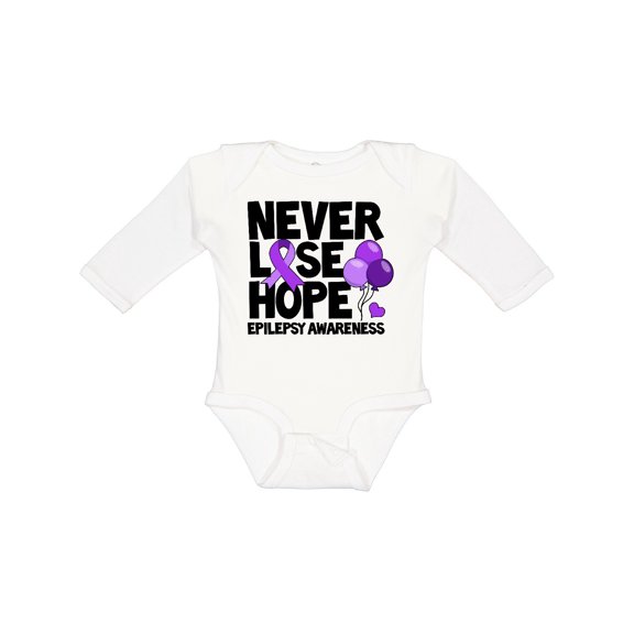 Inktastic Never Lose Hope Epilepsy Awareness with Balloons and Purple Ribbon Boys or Girls Long Sleeve Baby Bodysuit