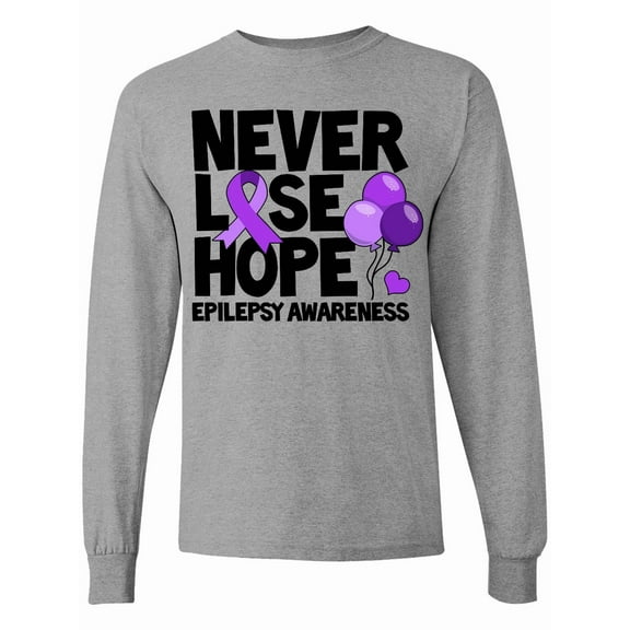 Inktastic Never Lose Hope Epilepsy Awareness with Balloons and Purple Ribbon Long Sleeve T-Shirt