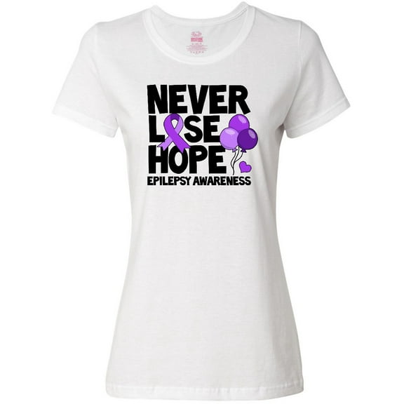 Inktastic Never Lose Hope Epilepsy Awareness with Balloons and Purple Ribbon Women's T-Shirt