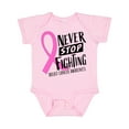 thumbnail image 1 of Inktastic Never Stop Fighting Breast Cancer Awareness Boys or Girls Baby Bodysuit, 1 of 5