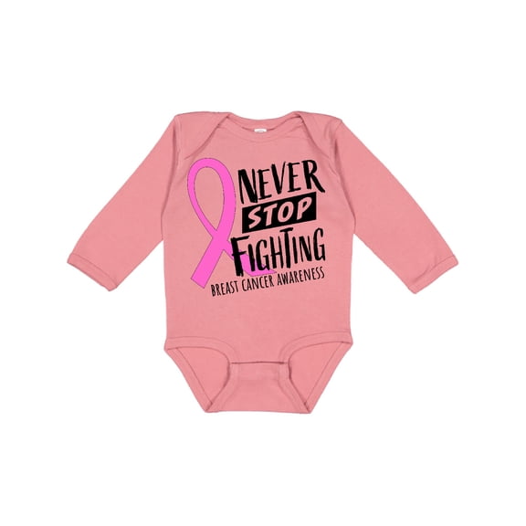 Inktastic Never Stop Fighting Breast Cancer Awareness Boys or Girls Long Sleeve Baby Bodysuit
