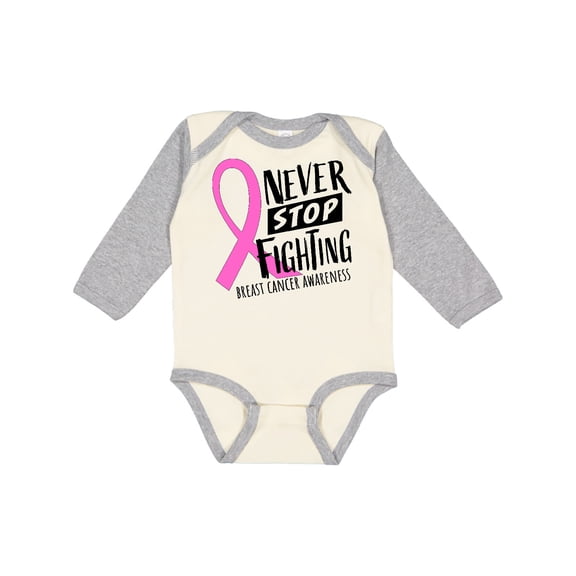 Inktastic Never Stop Fighting Breast Cancer Awareness Boys or Girls Long Sleeve Baby Bodysuit