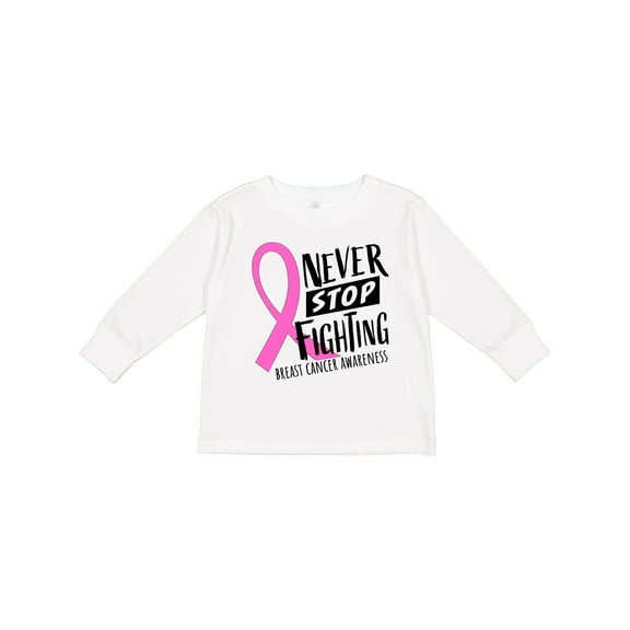 Inktastic Never Stop Fighting Breast Cancer Awareness Boys or Girls Long Sleeve Toddler T-Shirt