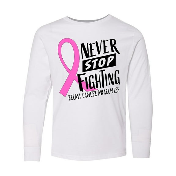 Inktastic Never Stop Fighting Breast Cancer Awareness Long Sleeve Youth T-Shirt