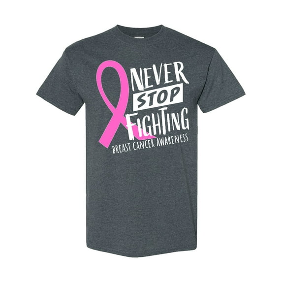 Inktastic Never Stop Fighting Breast Cancer Awareness T-Shirt