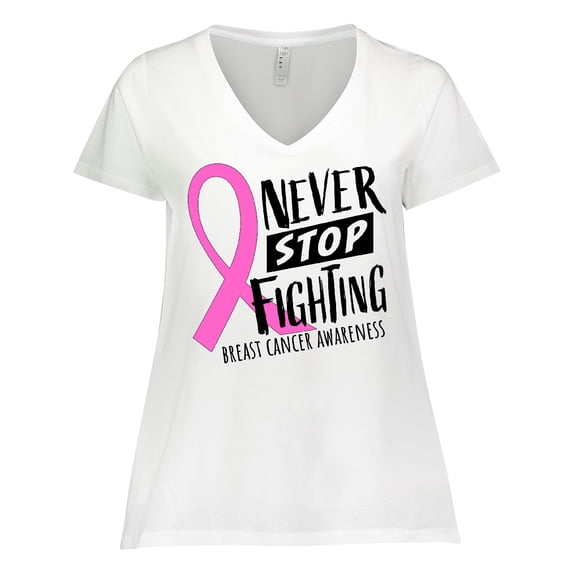 Inktastic Never Stop Fighting Breast Cancer Awareness Women's Plus Size V-Neck T-Shirt