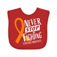 thumbnail image 1 of Inktastic Never Stop Fighting Leukemia Awareness Orange Ribbon Boys or Girls Baby Bib, 1 of 4