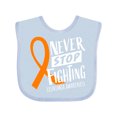 thumbnail image 1 of Inktastic Never Stop Fighting Leukemia Awareness Orange Ribbon Boys or Girls Baby Bib, 1 of 4