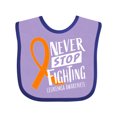 thumbnail image 1 of Inktastic Never Stop Fighting Leukemia Awareness Orange Ribbon Boys or Girls Baby Bib, 1 of 4