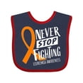 thumbnail image 1 of Inktastic Never Stop Fighting Leukemia Awareness Orange Ribbon Boys or Girls Baby Bib, 1 of 4