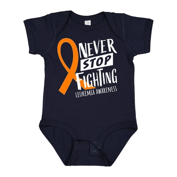 Inktastic Never Stop Fighting Leukemia Awareness Orange Ribbon Boys or Girls Baby Bodysuit