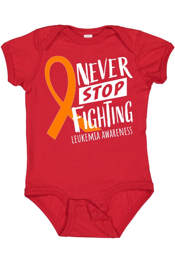 Never Stop Fighting Leukemia Awareness Orange Ribbon Boys or Girls Baby Bodysuit