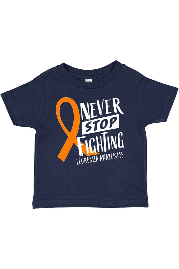 Never Stop Fighting Leukemia Awareness Orange Ribbon Boys or Girls Baby T-Shirt