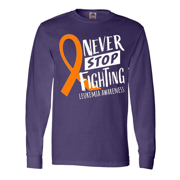 Inktastic Never Stop Fighting Leukemia Awareness Orange Ribbon Long Sleeve T-Shirt
