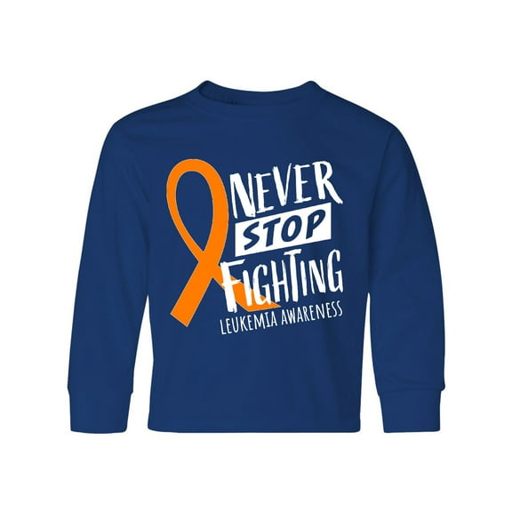 Inktastic Never Stop Fighting Leukemia Awareness Orange Ribbon Long Sleeve Youth T-Shirt