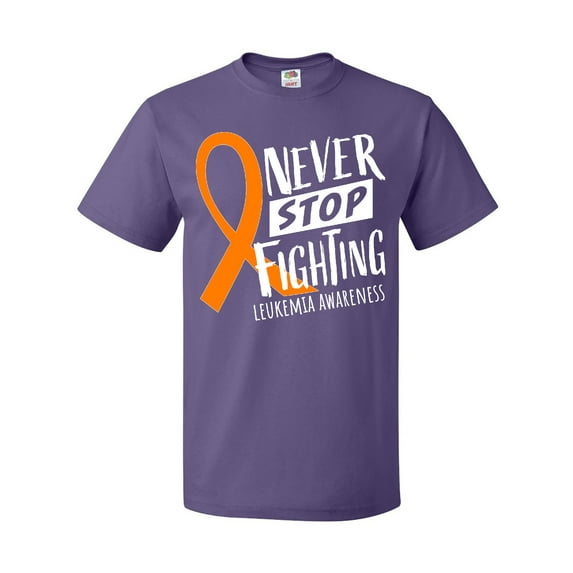 Inktastic Never Stop Fighting Leukemia Awareness Orange Ribbon T-Shirt